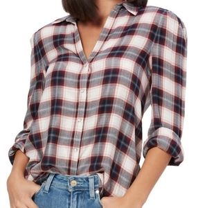 NWT Paige Enid white & navy blue plaid shirt